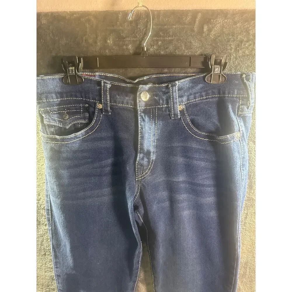 True Religion Geno Relaxed Slim Jeans Size 36 Men Big T Flap Pocket Blue Denim